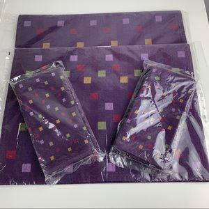 NWT Pampered Chef Set of 4 Placemats 4 Matching Napkins Purple Tiles Reversible